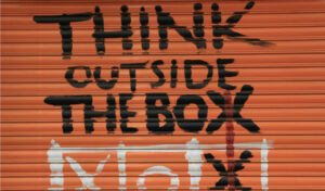 Title graphic that says Think Outside the Box with a tic-tac-toe board the bottom.
