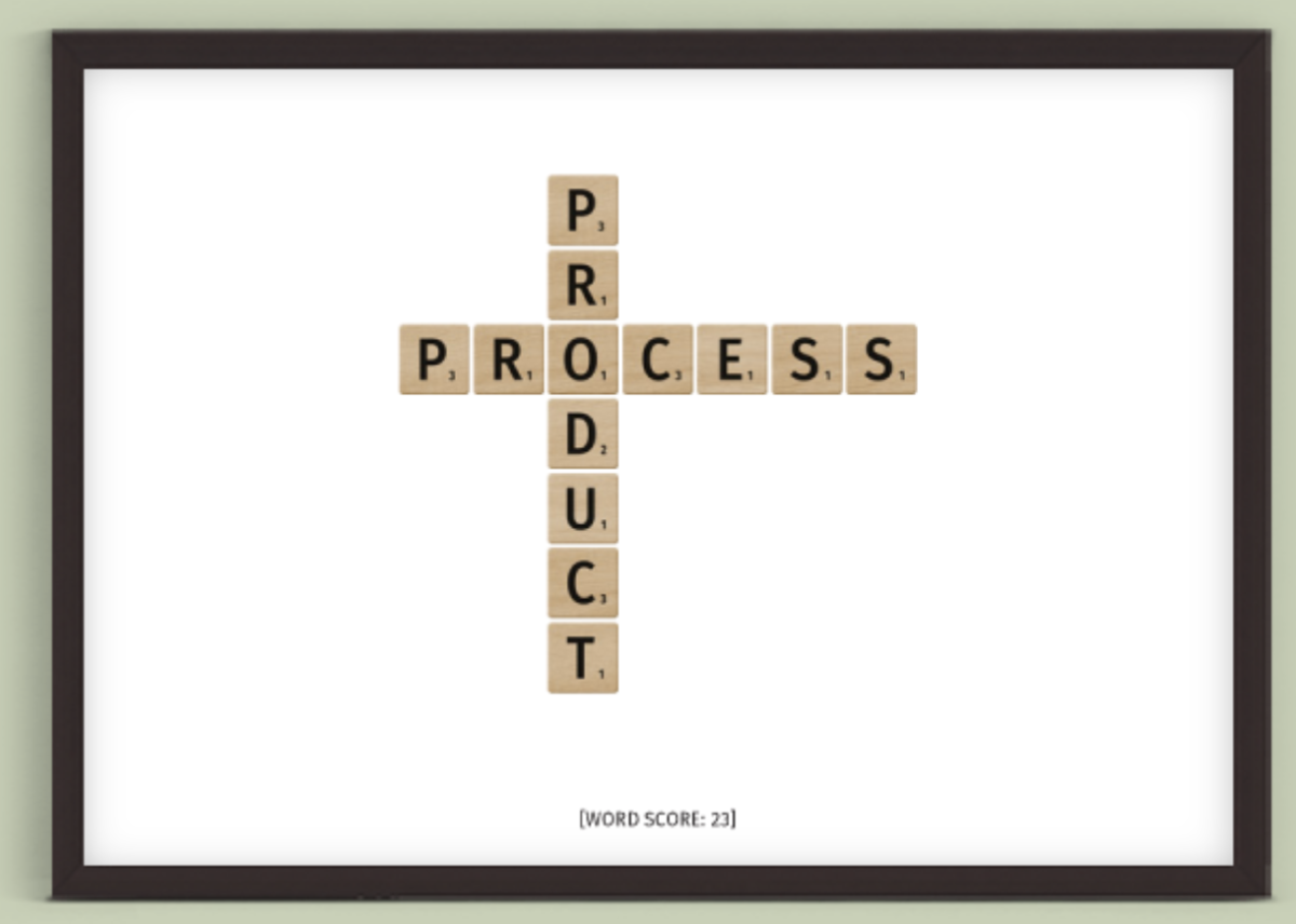 Scrabble tiles with the words Product and Process interlocked.