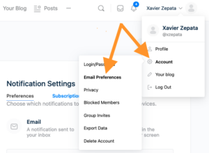 email and web notification settings