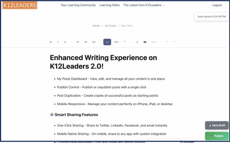 Enhanced Writing Experience on K12Leaders 2.0!